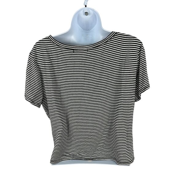 Striped Black & White Nine Britton Knot Front T-Shirt Medium Rayon Spandex - Picture 2 of 4